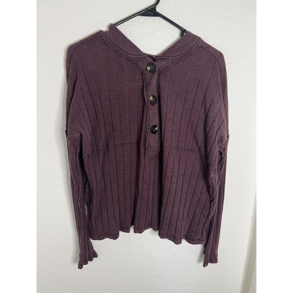 Free People We The Free Henley Top Purple Semi Crop Size Med